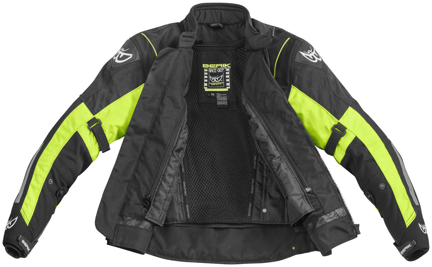 Berik Nardo Evo Waterproof Motorcycle Textile Jacket#color_black-neon-yellow