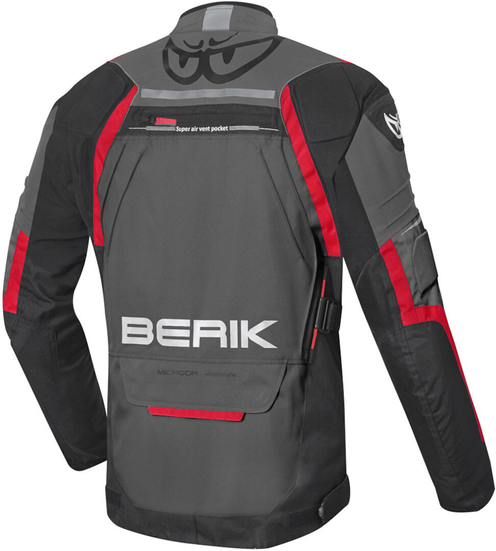 Berik Rallye Waterproof Motorcycle Textile Jacket#color_dark-grey-black-red