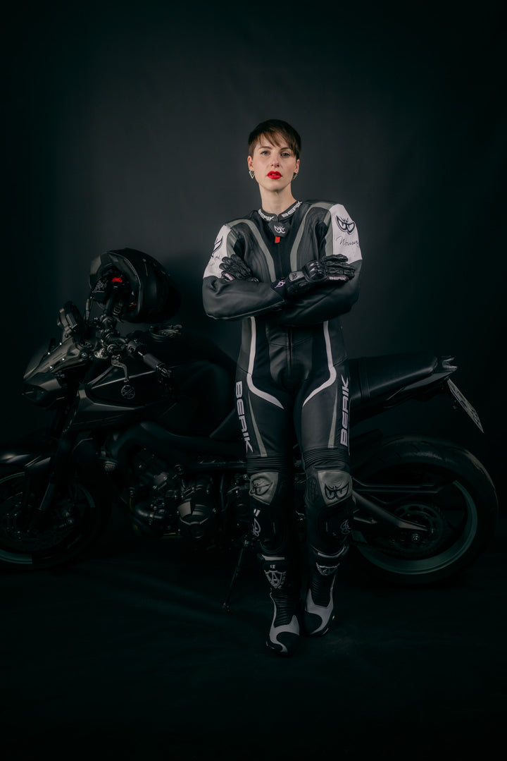 Berik Zora Ladies One Piece Motorcycle Leather Suit#color_black-white