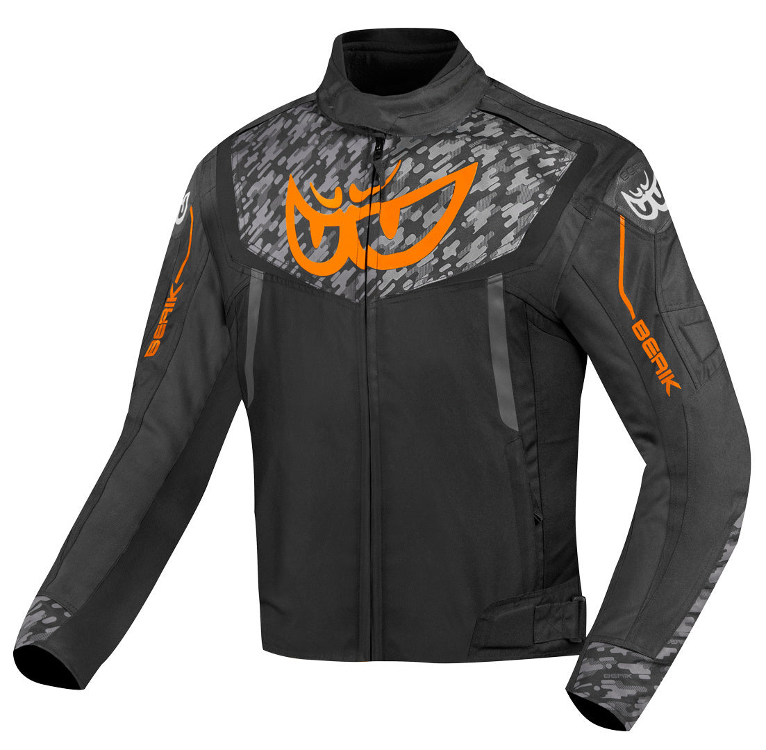 Berik Camo Street Waterproof Motorcycle Textile Jacket#color_black-orange