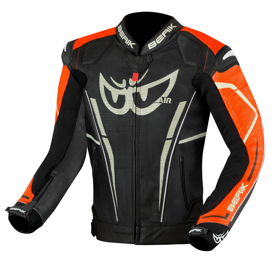 Berik Street Pro Evo Motorcycle Leather Jacket#color_black-orange