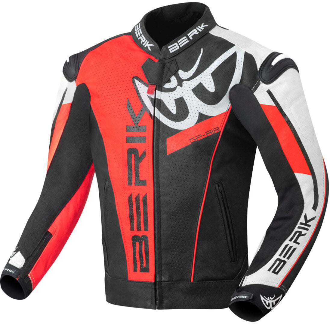 Berik VisionGP Motorcycle Leather Jacket#color_black-neon-red