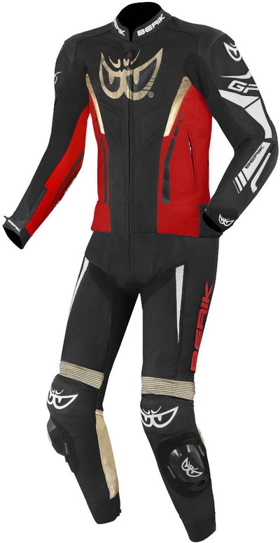 Berik Monza Two Piece Motorcycle Leather Suit#color_black-red-gold