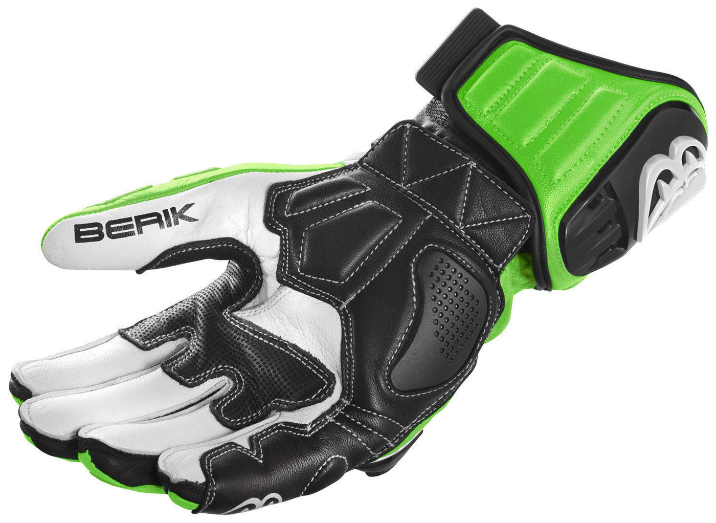 Berik Track Plus Motorcycle Gloves#color_black-white-green